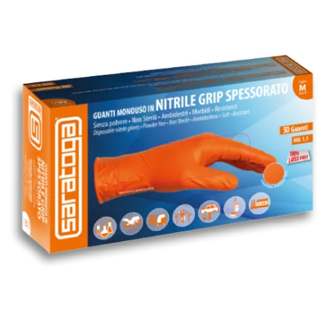 Guanti Nitrile Arancioni Grip Diamantato 3D | Extra Tenuta